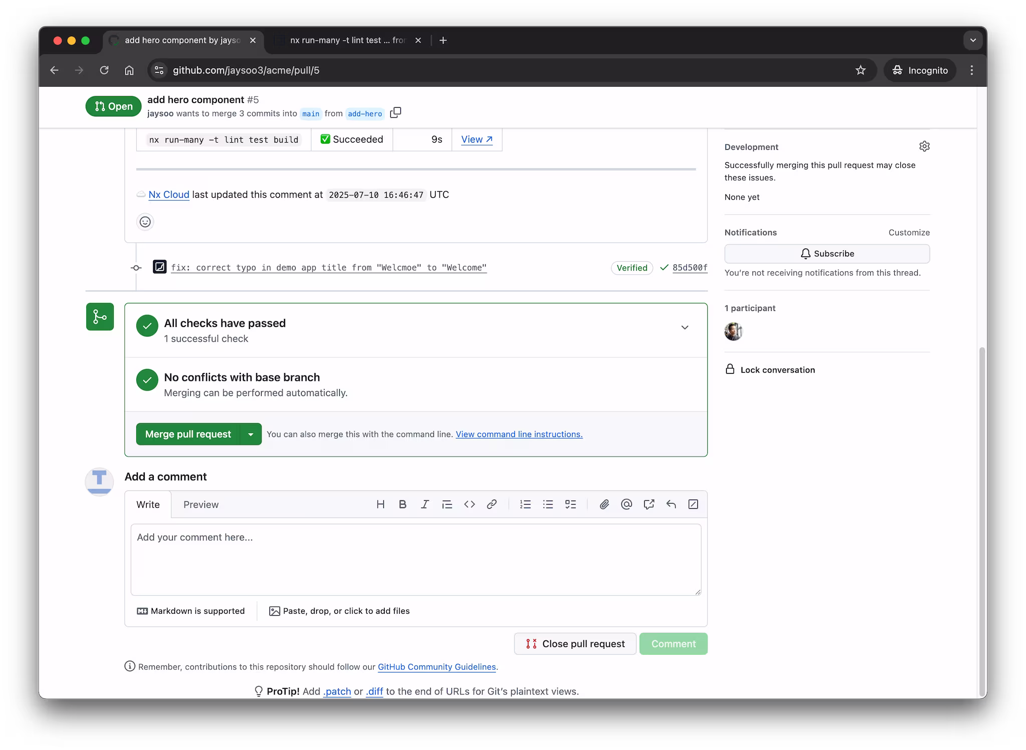 Pull request is green